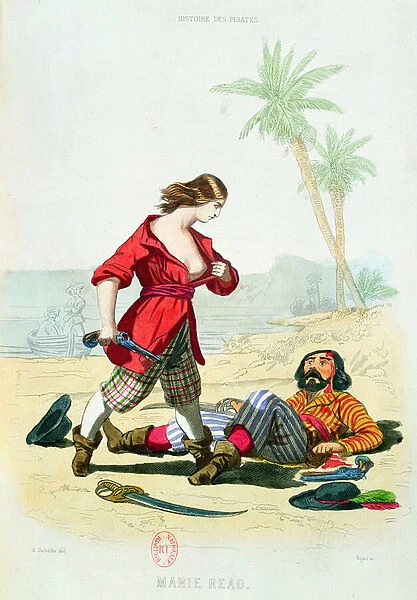 Mary Read (d. 1720) from Histoire des Pirates by P. Christian, engraved by A. Catel, 1852 (coloured engraving)