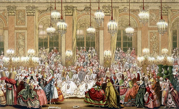 Masked ball in the Galerie des Glaces in Versailles on the occasion of the wedding of
