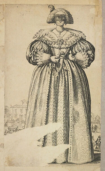 Masked Noble Woman, from 'La Noblesse de Lorraine'(verso), c. 1620-23 (etching)