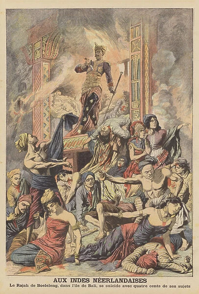 Mass suicide in the Dutch East Indies (colour litho)