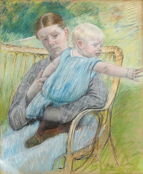 Mathilde portant son bebe (Mathilde Holding Baby) - Pastel on paper (72, 7x60, 4 cm), by Mary Cassatt (1845-1926), ca 1889 - Private Collection
