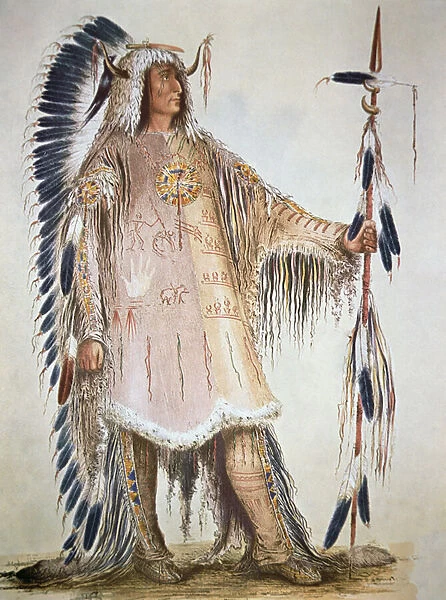 Mato-Tope, second chief of the Mandan people in 1833 (colour litho)