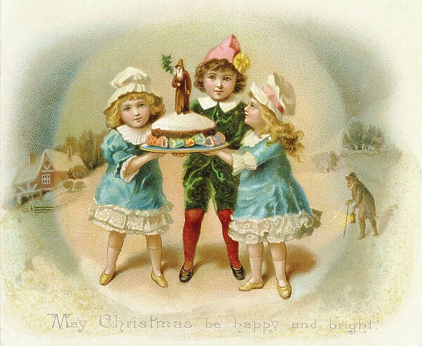 'May Christmas be Happy and Bright', Victorian card (chromolitho)