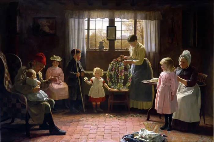 Framed Print : May Day. CH32888 May Day by Hayllar, James (1829-1920); Private Collection; (add.info. Framed Print : May Day. CH32888 May Day by Hayllar, James (1829-1920); Private Collection; (add.info.