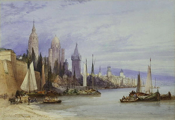 Mayence, on the Rhine, 1895 (pencil and watercolour)