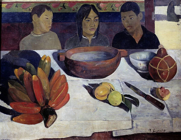 The meal or bananas Young Tahitian at the table. Painting by Paul Gauguin (1848-1903