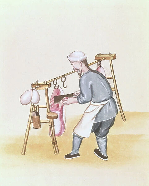 The Meat Seller, from a book on the street calls of Peking, c.1785 (w / c & gouache on paper)