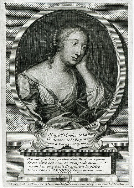 Medallion portrait of Madame de La Fayette, French novelist (engraving)