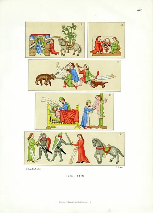 Framed Print : Medieval Scenes from a Codex (chromolitho) Framed Print : Medieval Scenes from a Codex (chromolitho)