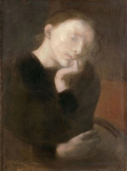 Meditation par Carriere, Eugene (1849-1906), ca 1892 - Oil on canvas, 65, 5x48, 7 - Ohara Museum of Art, Kurashiki