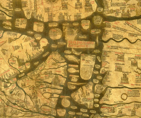 Detail of the Mediterranean from the Mappa Mundi, c. 1290 (vellum)