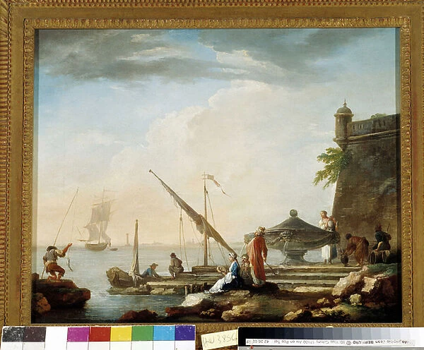 Mediterranean port at the fountain. Painting by Charles Francois Grenier de la Croix dit Lacroix de Marseille (1720-1782) Private collection, Marseille