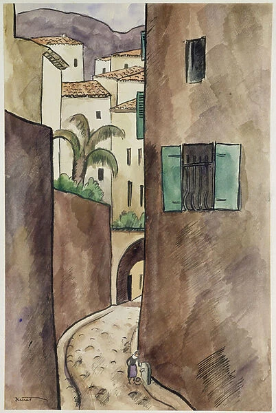 Mediterranean Street and Houses (pen & ink and w  /  c on paper)