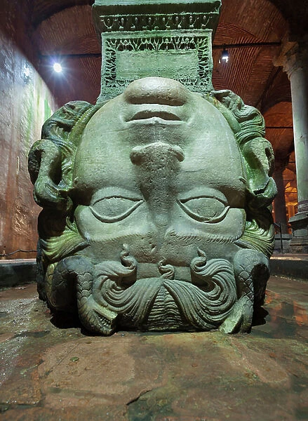 Medusa head in the Yerebatan Sarnici, the sunken cistern or basilica cistern, Sultanahmet district, Istanbul, Turkey