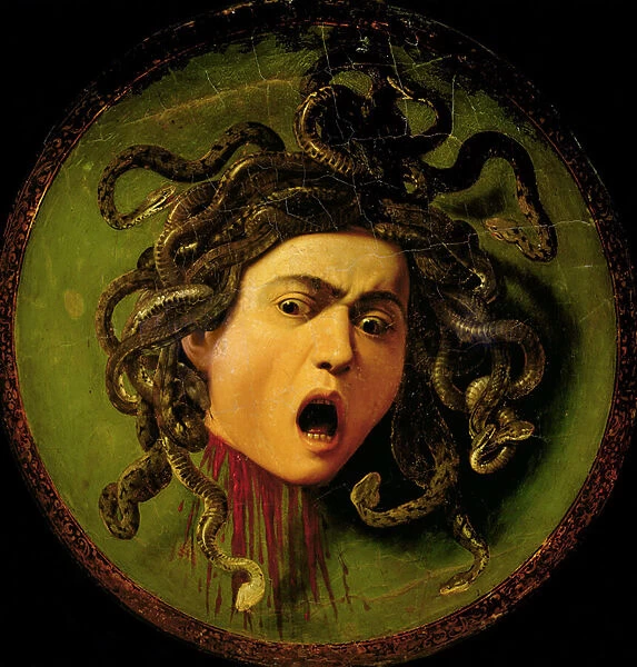 Medusa, painted on a leather jousting shield, c. 1596-98 (oil on canvas attached to wood