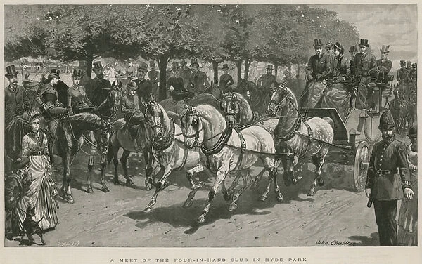 A meet of the Four-in-Hand Club in Hyde Park, London (engraving)