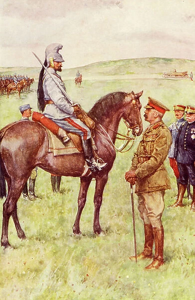 The meeting in France between Lord Kitchener and General Baratier (colour litho)