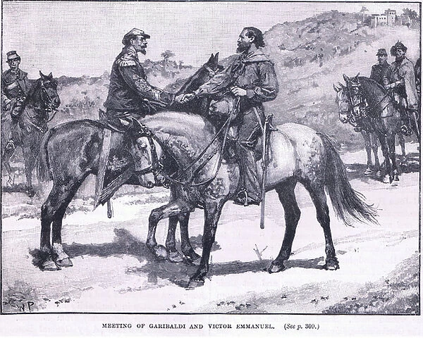 Meeting of Geribaldi and Victor Emmanuel 1860 AD (litho)