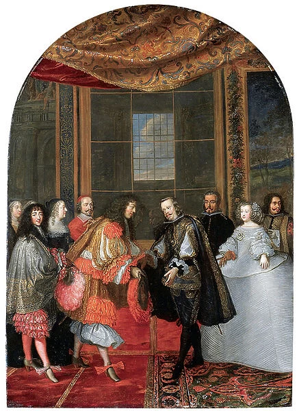 The Meeting Between Kings Philip IV and Louis XIV on Pheasant Island (oil on copper)