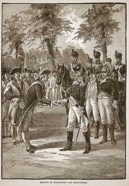 Meeting of Washington and Rochambeau, pub. 1896 (engraving)