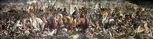 The meeting of Wellington and Blucher after the battle of Waterloo, 1861 (waterglass on plaster)
