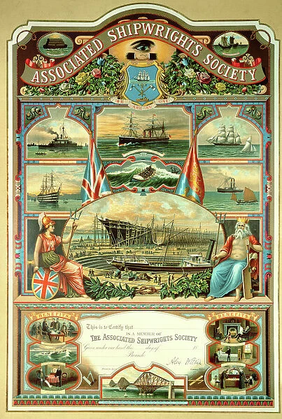 Members certificate of the Associated Shipwrights Society (colour litho)