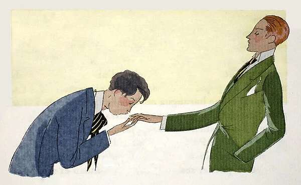 men kissing hand (pochoir print)