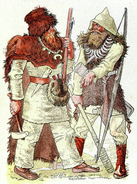 Men in the stone age, c.1900 (illustration)