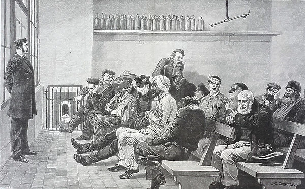 Men Waiting to See the Doctor at the Seamen's Hospital and Apothecary, Well Street, London