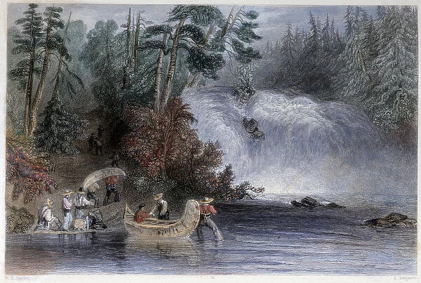 Men wearing canoes at the passage of a torrent by settlers - in '