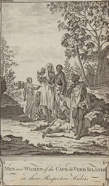 Men and women of the Cape Verde Islands in their respective habits (engraving)