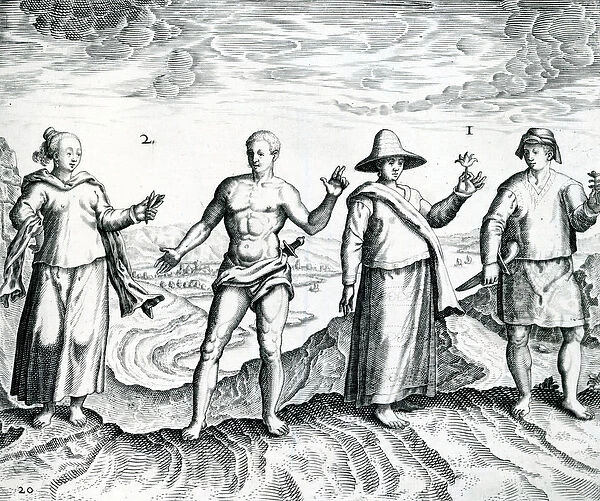 Two men and Two women from India Orientalis, 1598 (engraving)