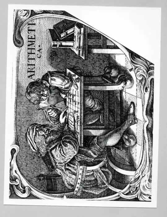 Framed Print : Merchant using calculating table in form of abacus, 1630 (engraving)
