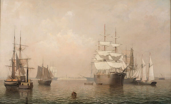 Merchantmen Off Boston Harbor, 1863 (oil on canvas)