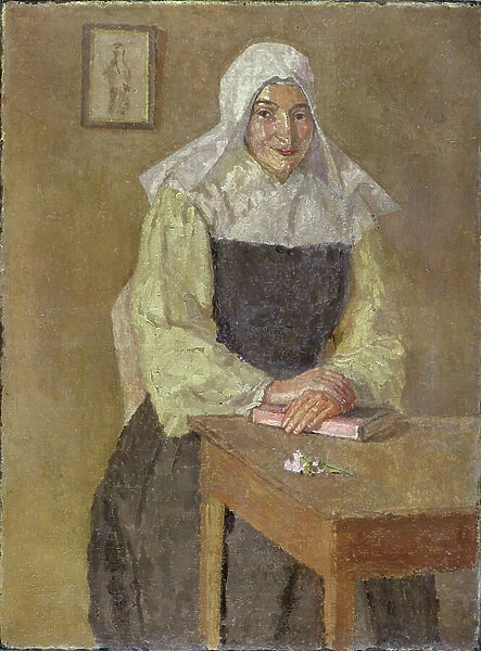 Mere Poussepin Seated at a Table (oil on canvas)
