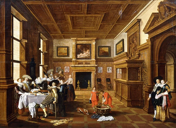 A Merry Company in an Interior, (oil on panel)