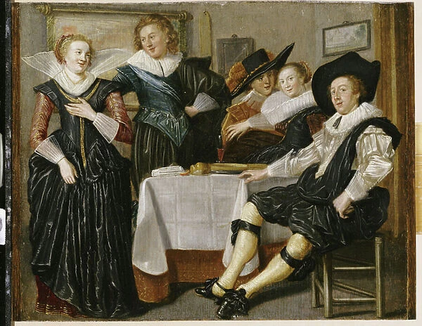 A Merry Company in an Interior (oil on panel)