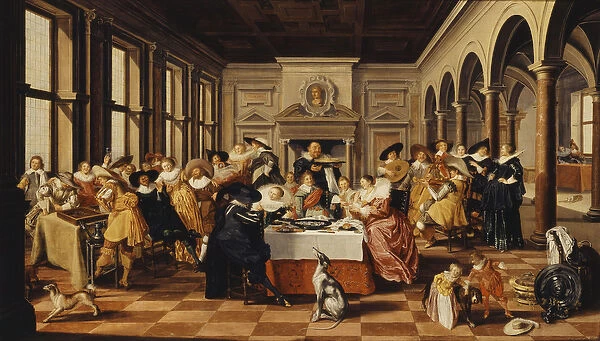 A Merry Company in a Palatial Interior, (oil on panel)