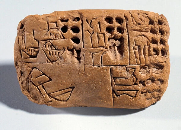 Mesopotamie: raw earth tablet with cuneiform inscription. Region Sumer