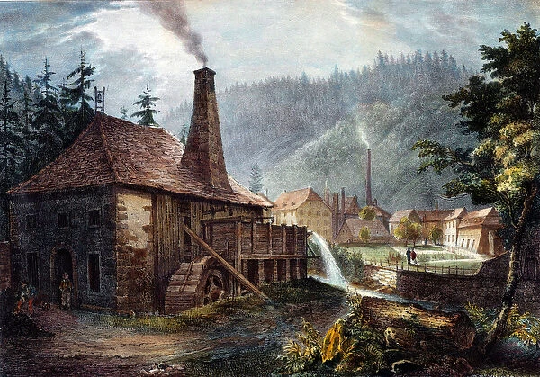 Metallurgy: View of Framonts forges. Lithography around 1850