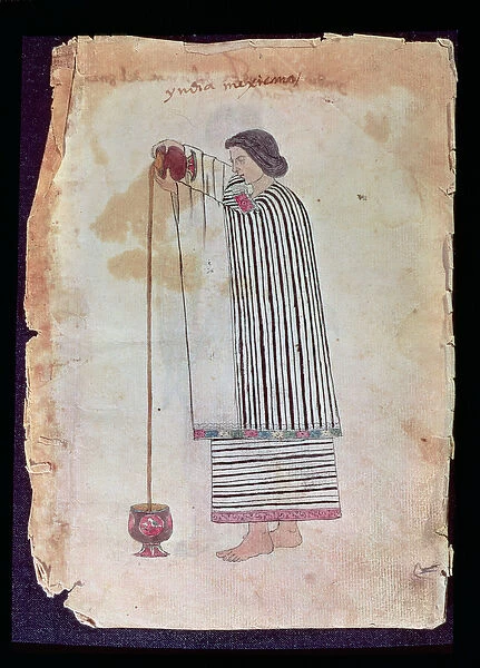 Mexican Indian Preparing Chocolate, from the Codex Tuleda, 1553 (vellum)