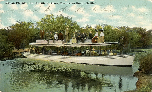 Up the Miami River excursion boat Sallie, c. 1910 (colour litho)