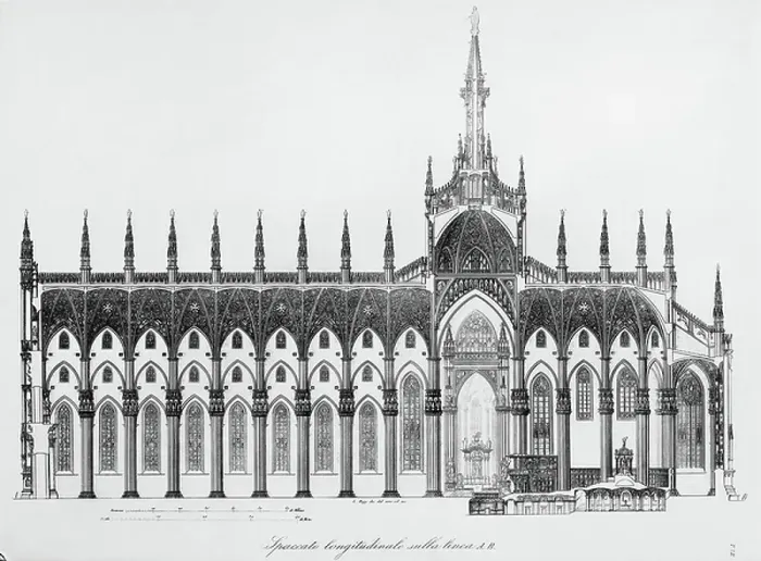Framed Print : Milan Cathedral, longitudinal section, engraving from Monumental Italy by Vincenzo de Castro (1808-1886), 1870, Italy, 19th century Framed Print : Milan Cathedral, longitudinal section, engraving from Monumental Italy by Vincenzo de Castro (1808-1886), 1870, Italy, 19th century