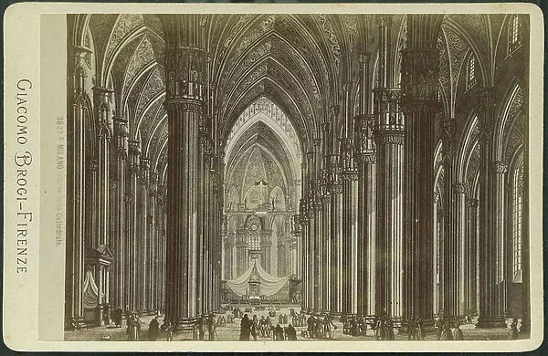 Milan: Photograph of an engraving showing the interior of the Cathedral of Milan, 1865