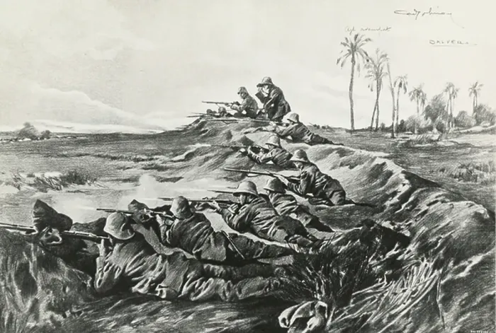 Framed Print : Military outposts in desert at Sciara-Sciat, October 23, 1911, drawing, Italo-Turkish War, Libya, 20th century