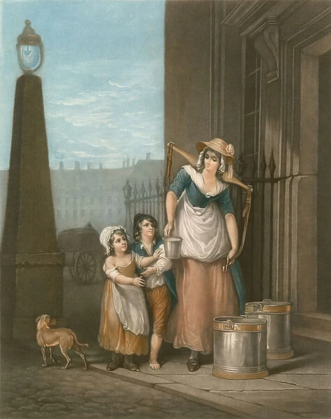 Milk below, maids (coloured engraving)