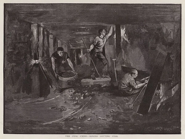 Miners working underground at the coal face (litho)