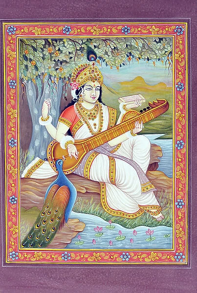 Miniature Painting of Goddess Saraswati