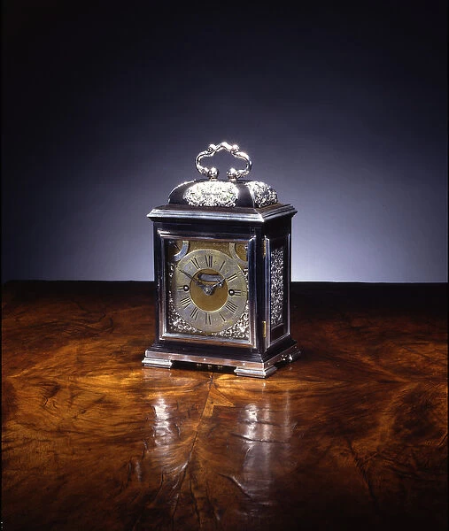 Miniature striking bracket clock, no. 222, c. 1695 (silver & ebony) (see also 834229-32)