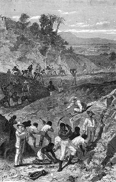 Mining of a diamond mine in Africa in 1869